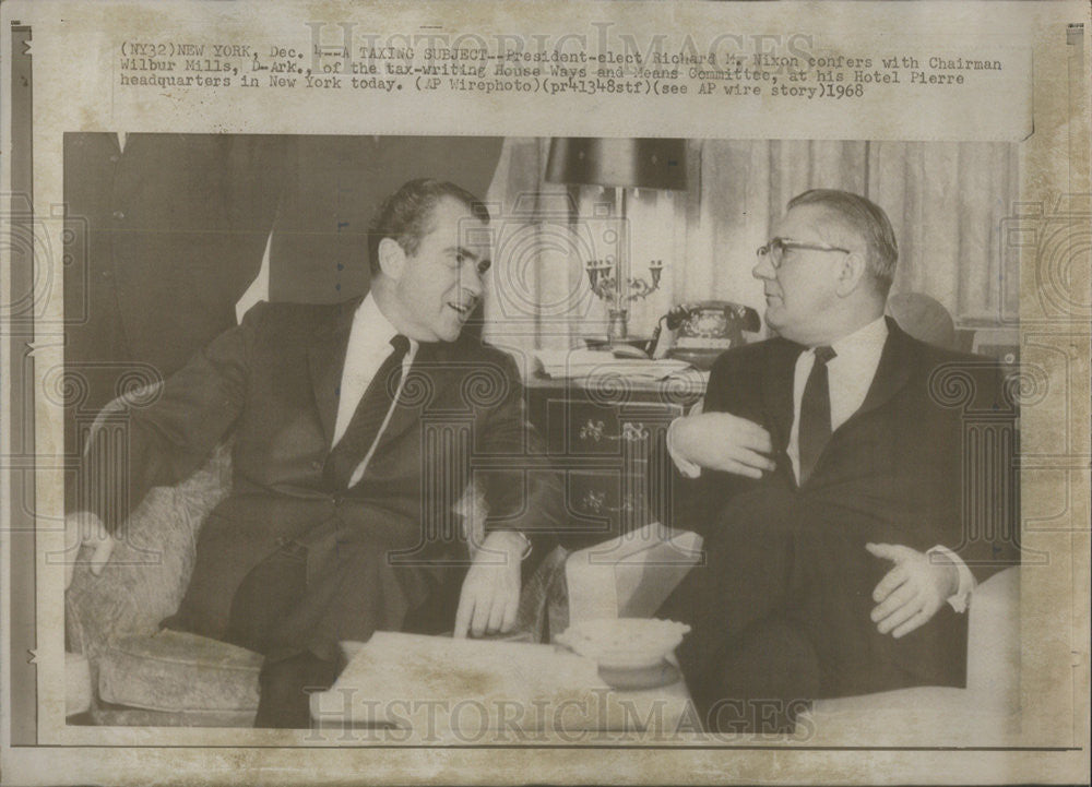 1968 Press Photo President Richard Nixon &amp; Chairman Wilbur Mills Meet - Historic Images