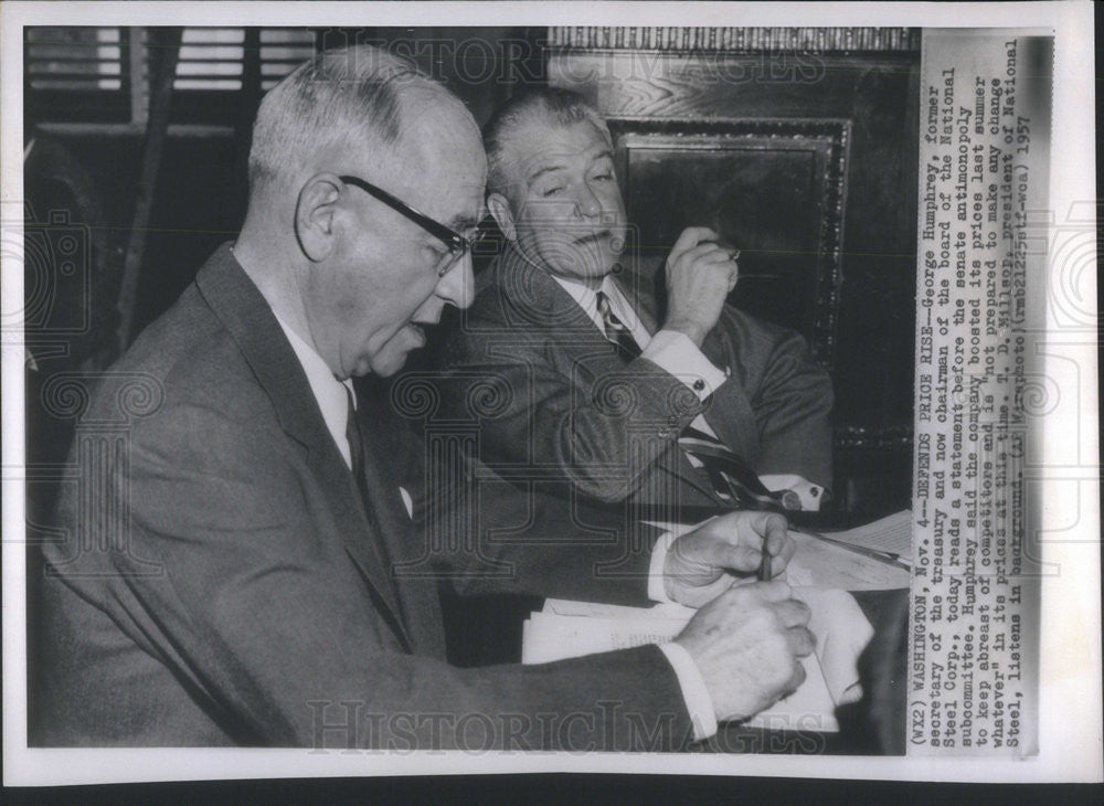 1957 Press Photo George Humphrey &amp; T. D. Millsop Of National Steel Corporation - Historic Images