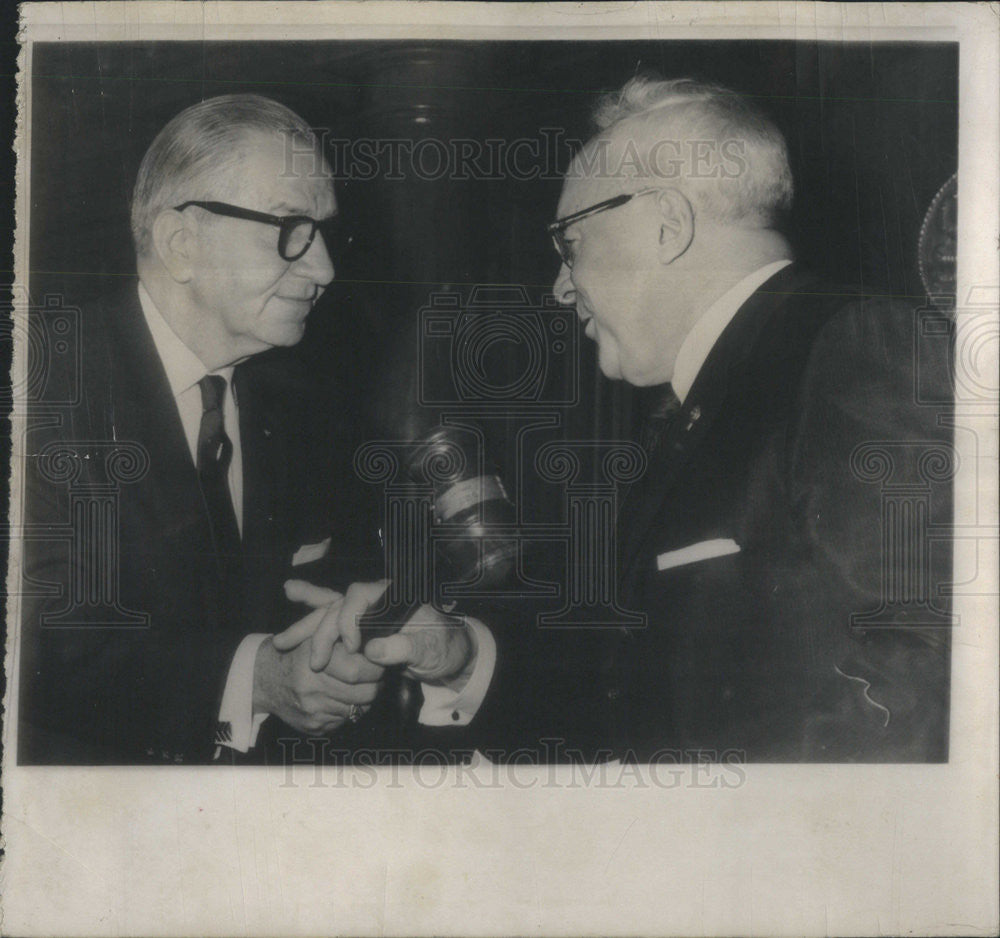 1961 Press Photo Rep Paul Powell Hands Gavel to Charles Carpentier IL Sec State - Historic Images