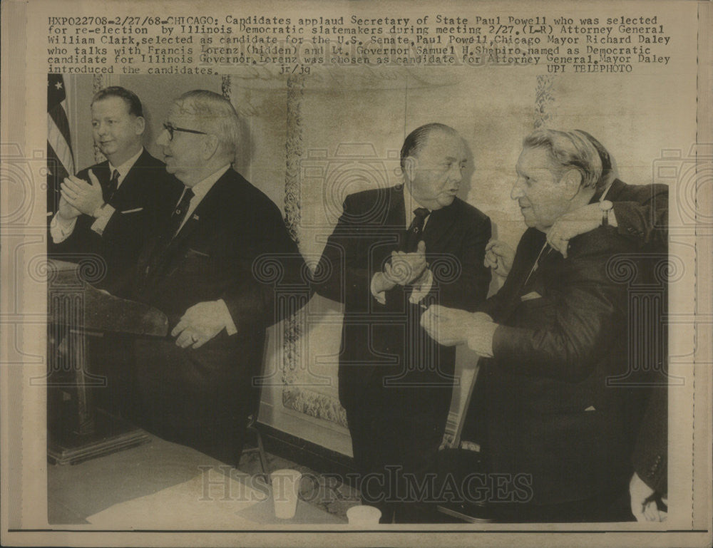 1968 Press Photo Secretary of State Paul Powell, William Clark, Richard Daley - Historic Images