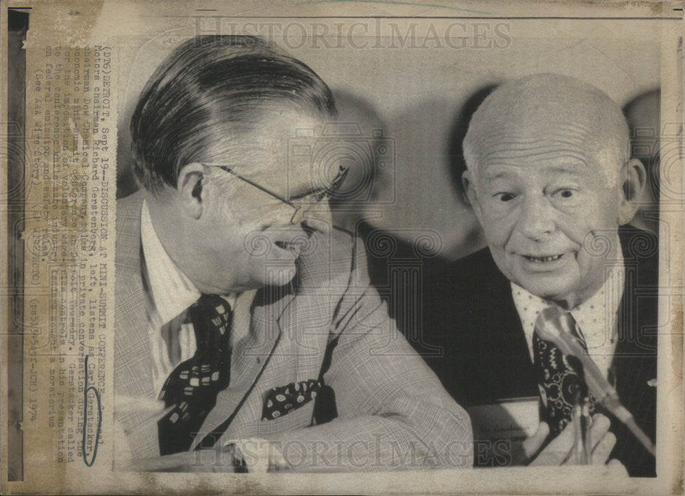 1974 Press Photo General Motors Chairman Richard Gerstenberg Carl Gerstacker - Historic Images