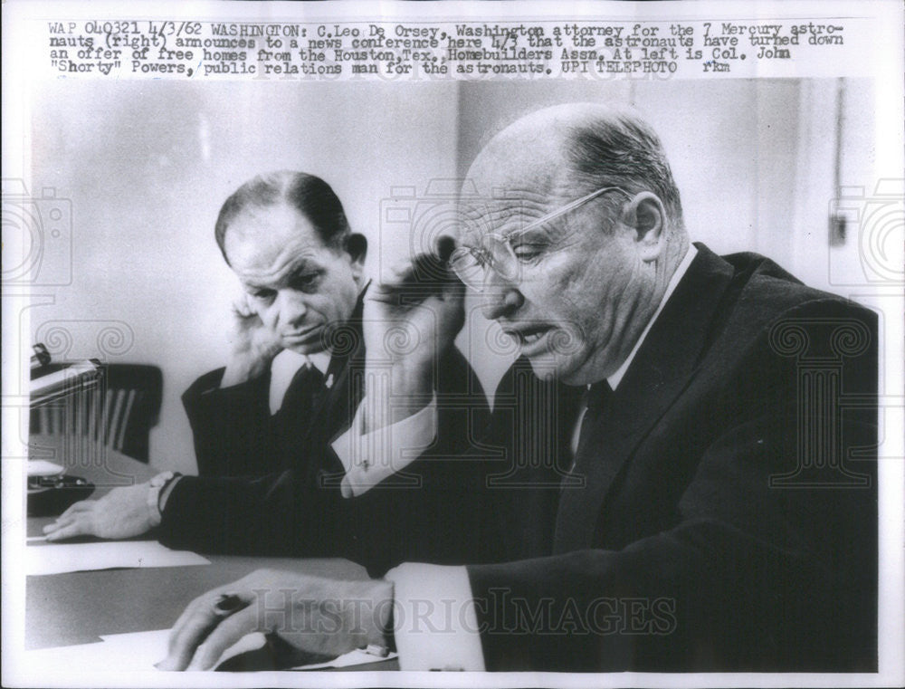 1962 Press Photo Leo De Orsey John Powers Mercury Astronauts - Historic Images