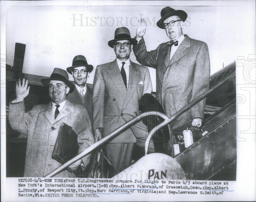 1953 Press Photo Congressman Paris Flight Albert Morano Prouty Burr Harrison - Historic Images