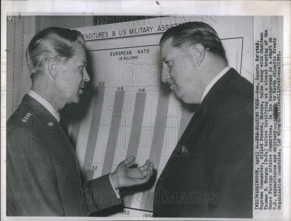 1959 Press Photo Gen. Lauris Norstad Chairman Thomas Morgan Washington - Historic Images