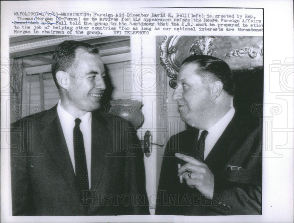 1963 Press Photo Foreign Aid Director David Bell Rep. Thomas Morgan Washington - Historic Images