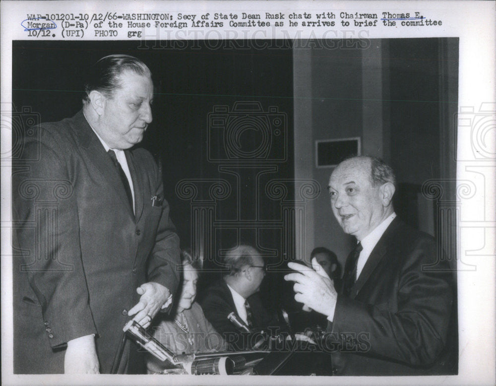 1966 Press Photo Secretary State Dean Rusk Chairman Thomas Morgan Washington - Historic Images