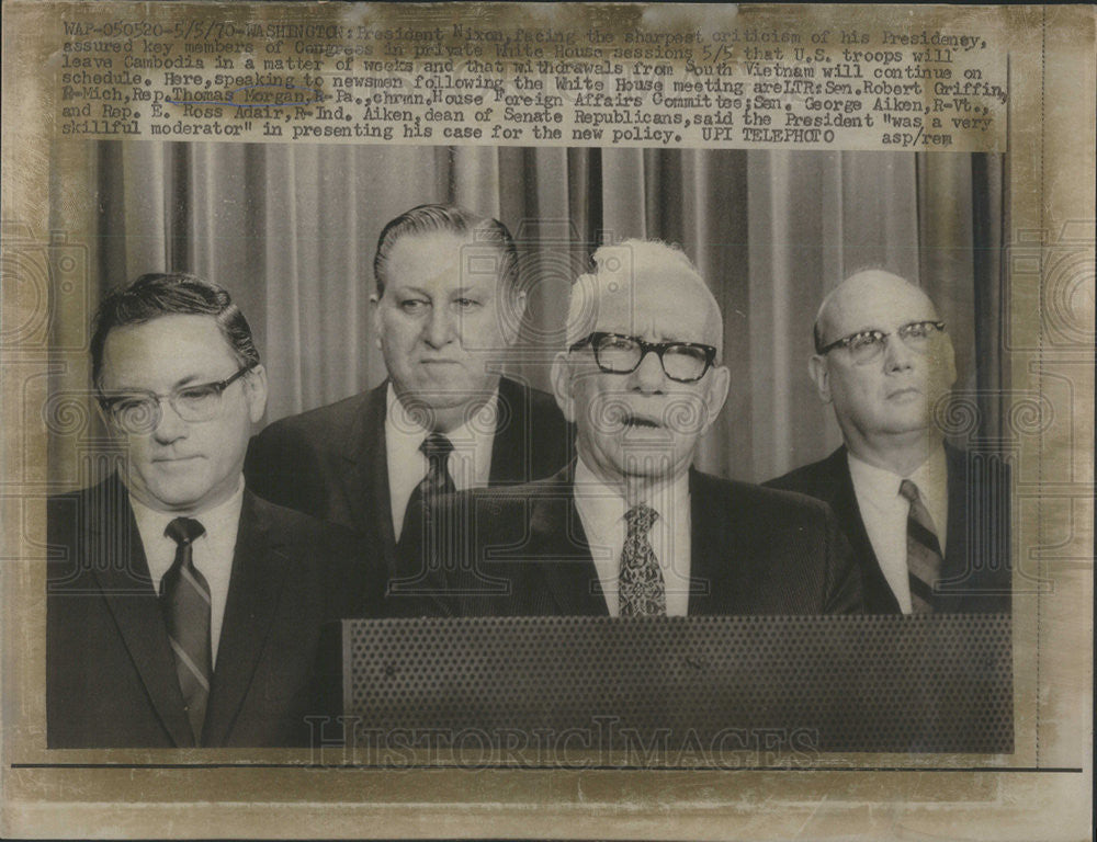 1970 Press Photo Sen. Robert Griffin, Rep. Thomas Morgan, Sen. George Aiken - Historic Images