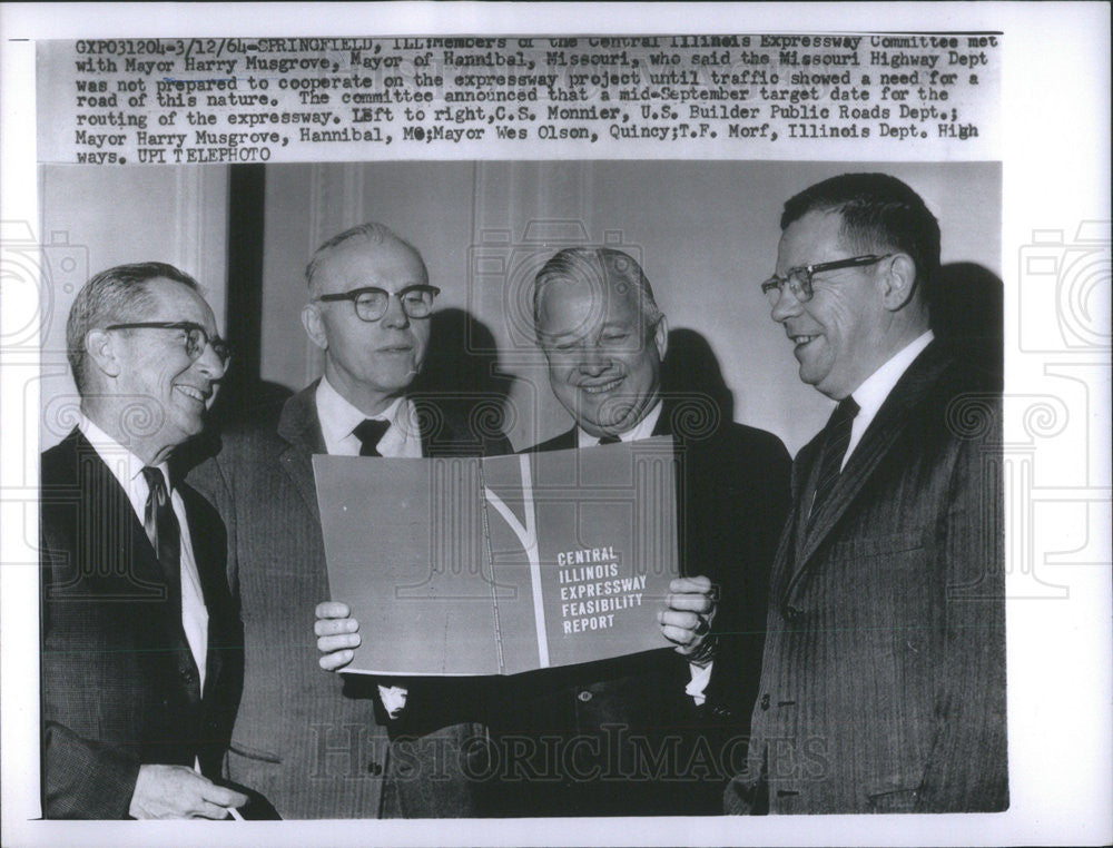 1964 Press Photo Central Illinois Expressway Committee Mayor Harry Musgrove - Historic Images