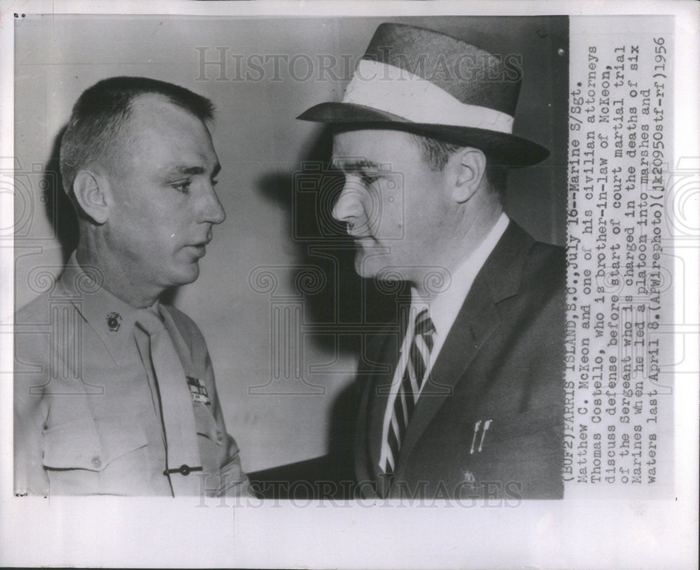 1956 Press Photo Marine S/Sgt. Matthew C. McKeon &amp; one of his civilian attorneys - Historic Images