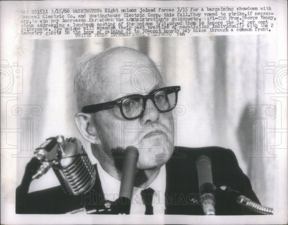 1966 Press Photo George Meany President of AFL-CIO - Historic Images