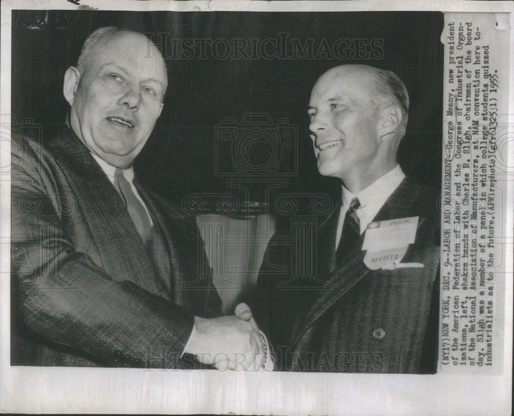 1955 Press Photo AFL-CIO President George Meany With Charles R Sligh, - Historic Images