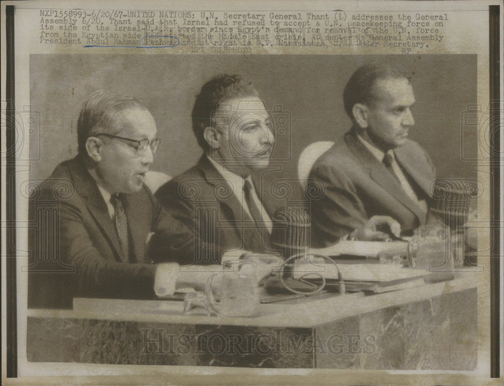 1967 Press Photo Un Sec Gen Thant,Abdul Pazhwak,CV Narasimhan - Historic Images