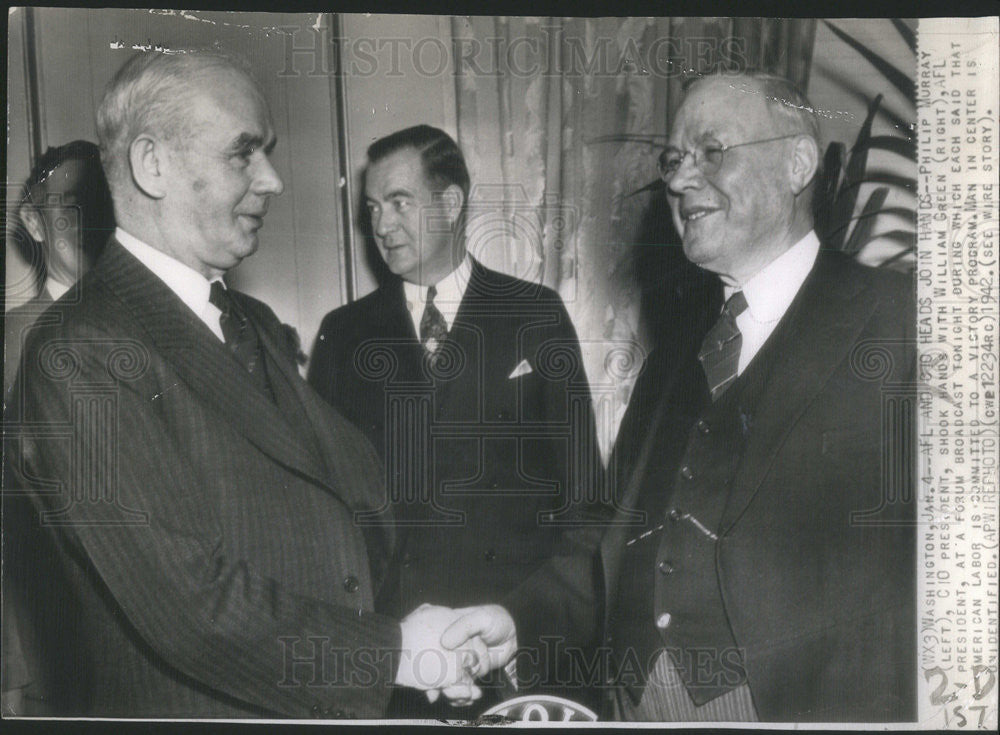 1942 Press Photo Philip Murray CIO President, William Green AFL President - Historic Images