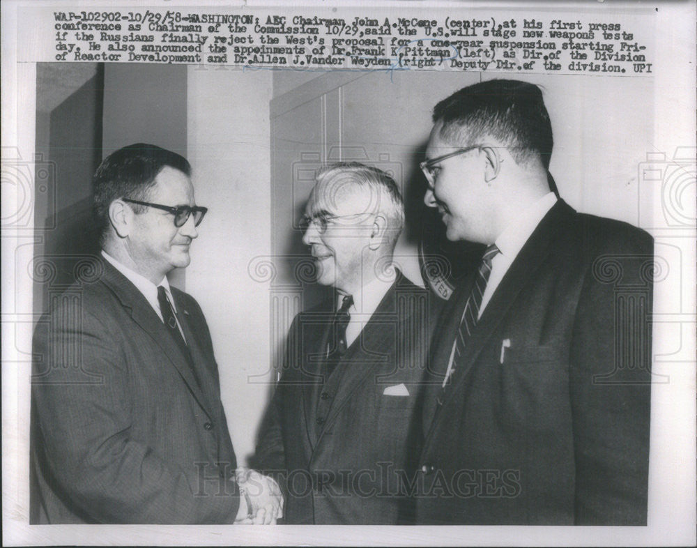 1958 Press Photo AEC Chairman John McCone First Press Conference Frank Pittman - Historic Images