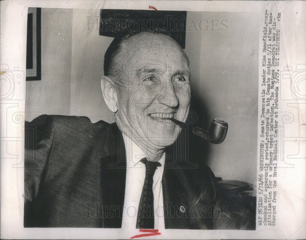 1966 Press Photo Senate Democratic Leader Mike Mansfield Return From Hospital - Historic Images