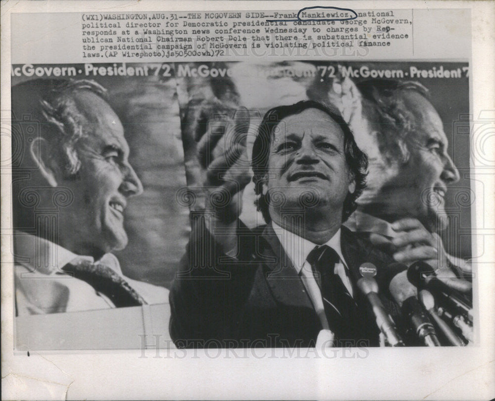 1972 Press Photo Frank Mankiewicz National Director Responds McGovern Violation - Historic Images