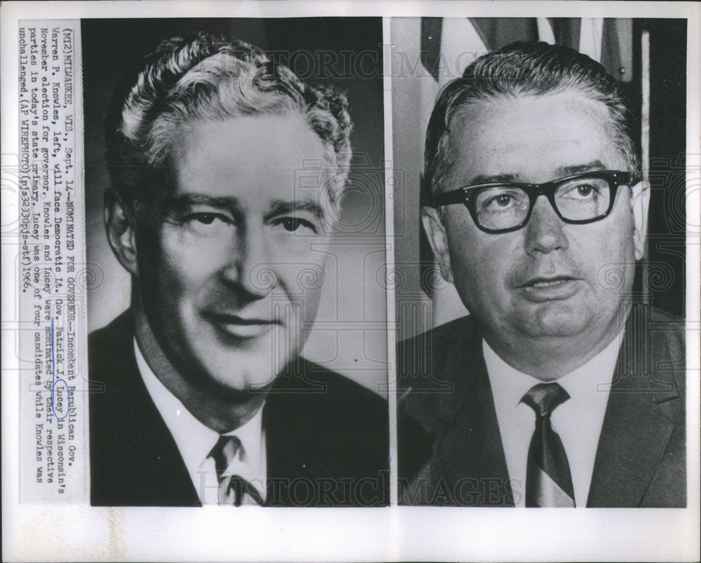 1966 Press Photo Gov Warren Knowles will face Lt Gov Patrick Lucey in election - Historic Images