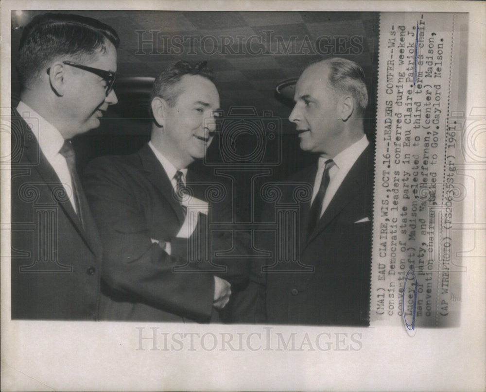 1961 Press Photo Patrick Lucey, Nat Hefernan & Gov Gaylord Nelson ...