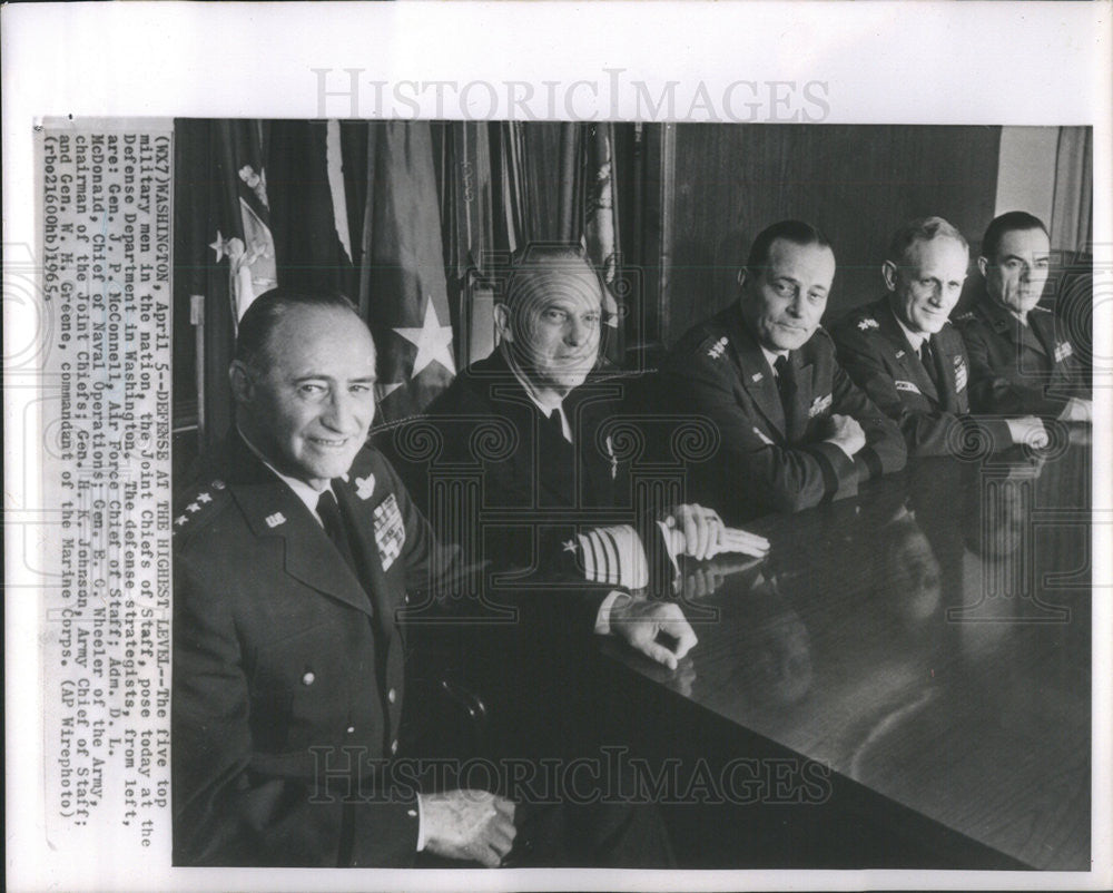 1965 Press Photo Five top military men in US the Joint Chiefs of Staff - Historic Images