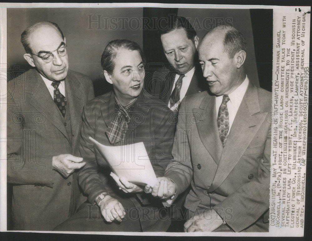 1953 Press Photo House Labor Committee Chairman samuel McConnell With Witnesses - Historic Images