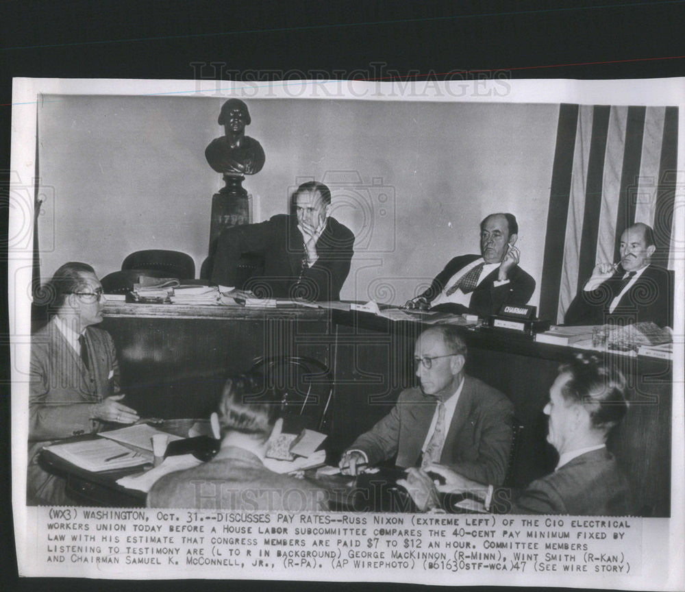 1947 Press Photo House Labor Subcommittee Witness Russ Nixon Pay Rates - Historic Images