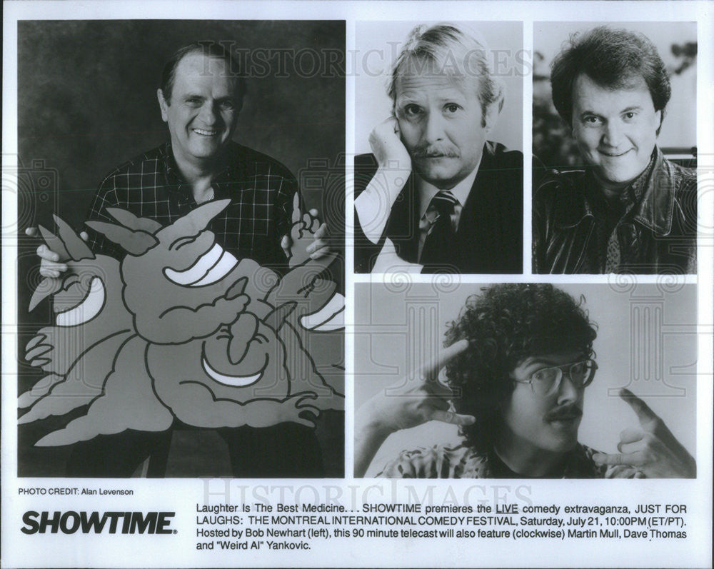 1990 Press Photo Just for Laughs featuring Bob Newhart, Martin Mull, Dave Thomas - Historic Images