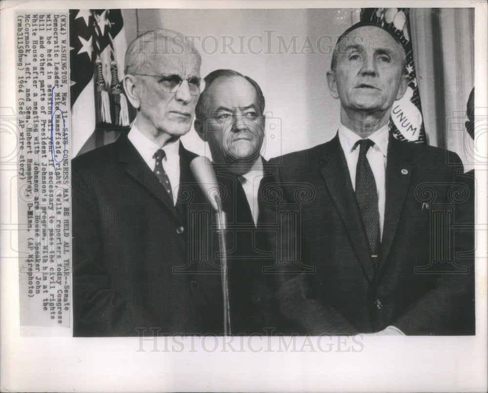 1964 Press Photo Senate Leader Mike Mansfield House Speaker John McCormack - Historic Images