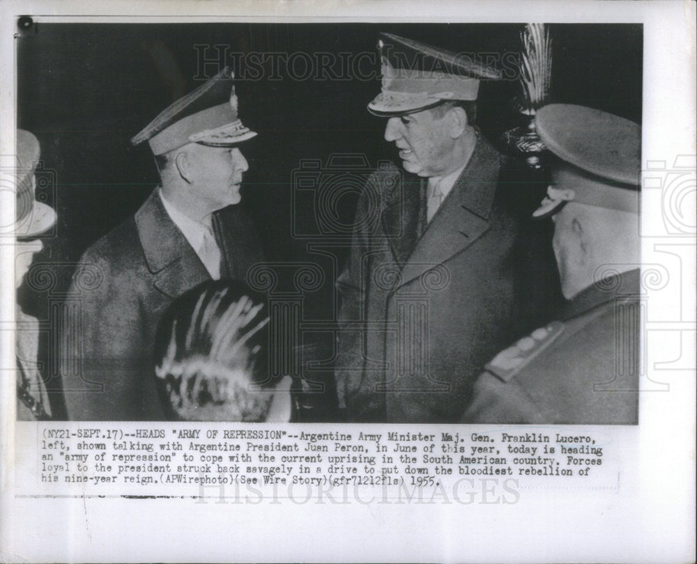 1955 Press Photo Argentine Army Minister Maj. Gen. Franklin Lucero - Historic Images