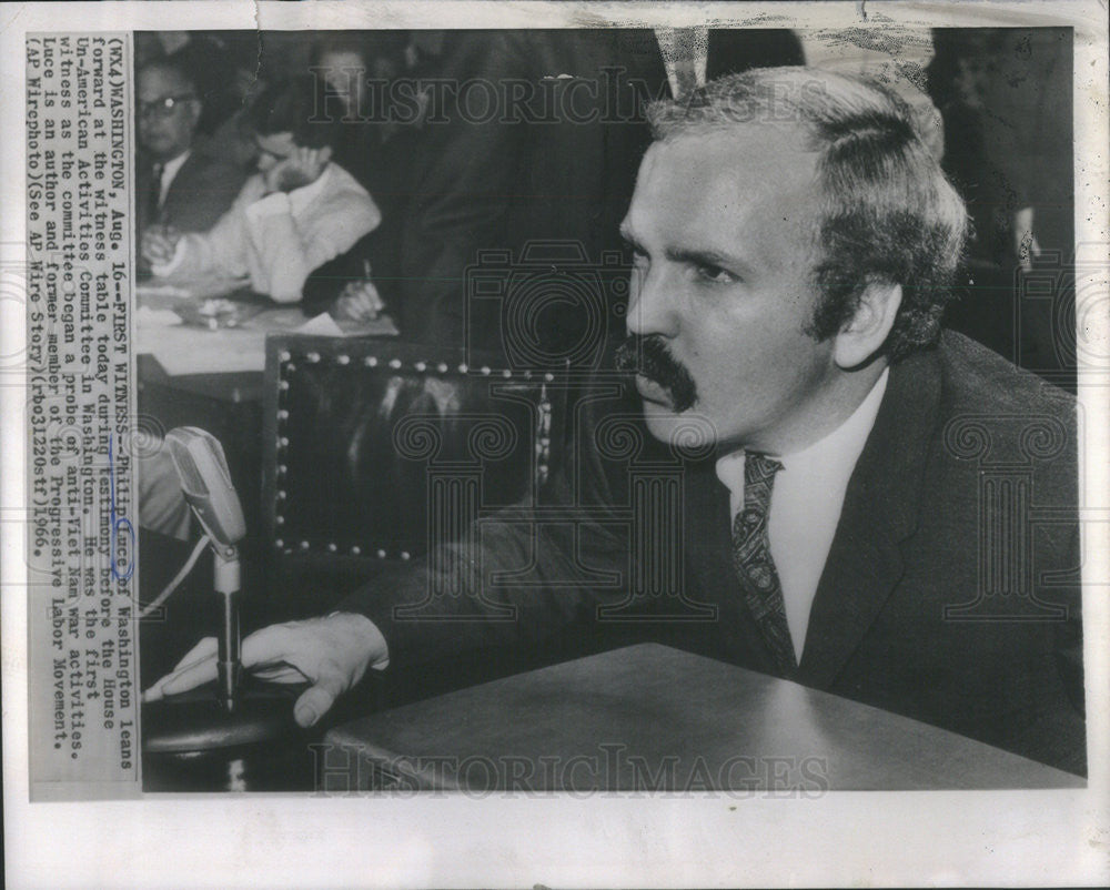 1966 Press Photo Philip Luce before the House Un-American Activities Committee - Historic Images