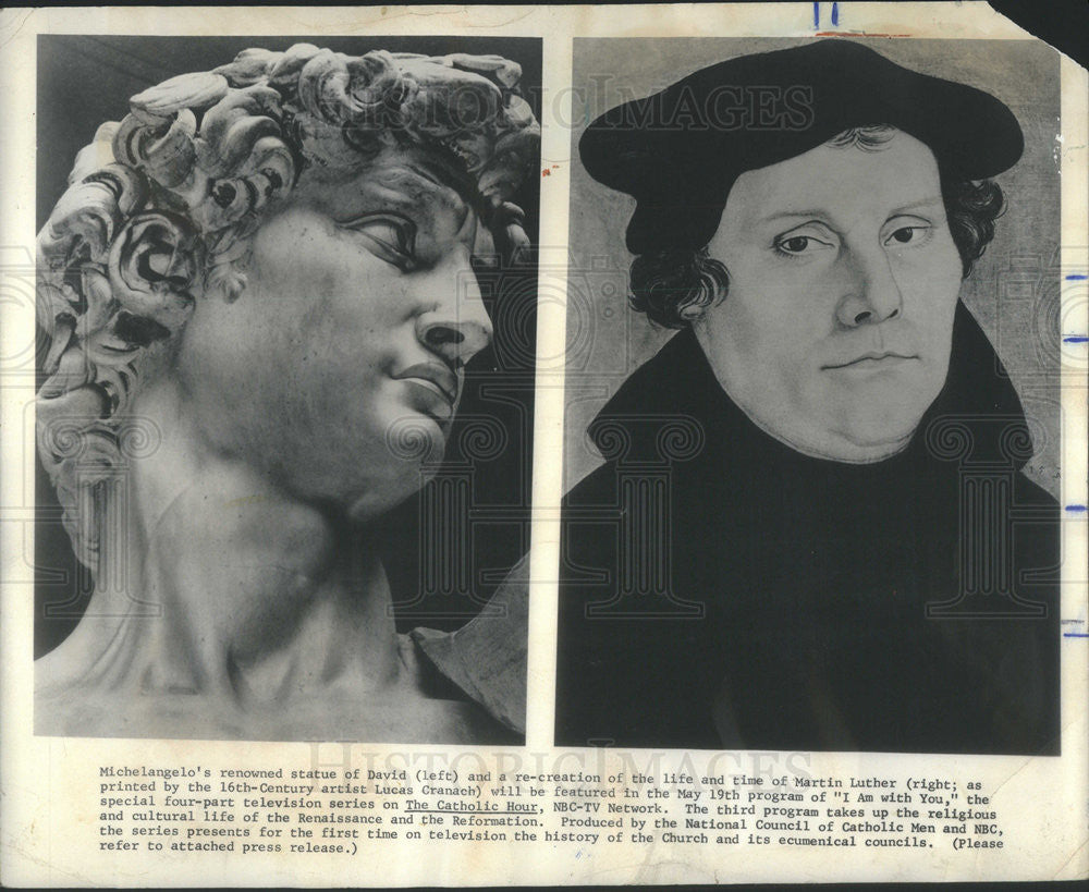 1967 Press Photo Michelangelo Statue David Sketch Martin Luther Reformation - Historic Images