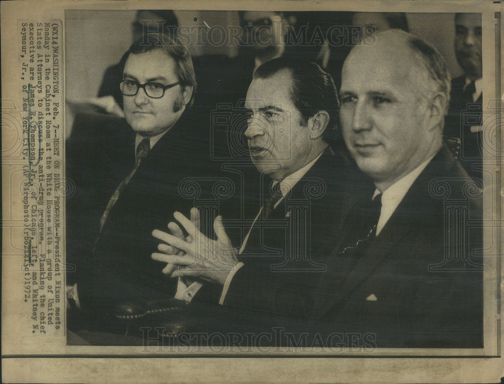 1972 Press Photo President Richard Nixon James Thompson Whitney Seymour Meeting - Historic Images