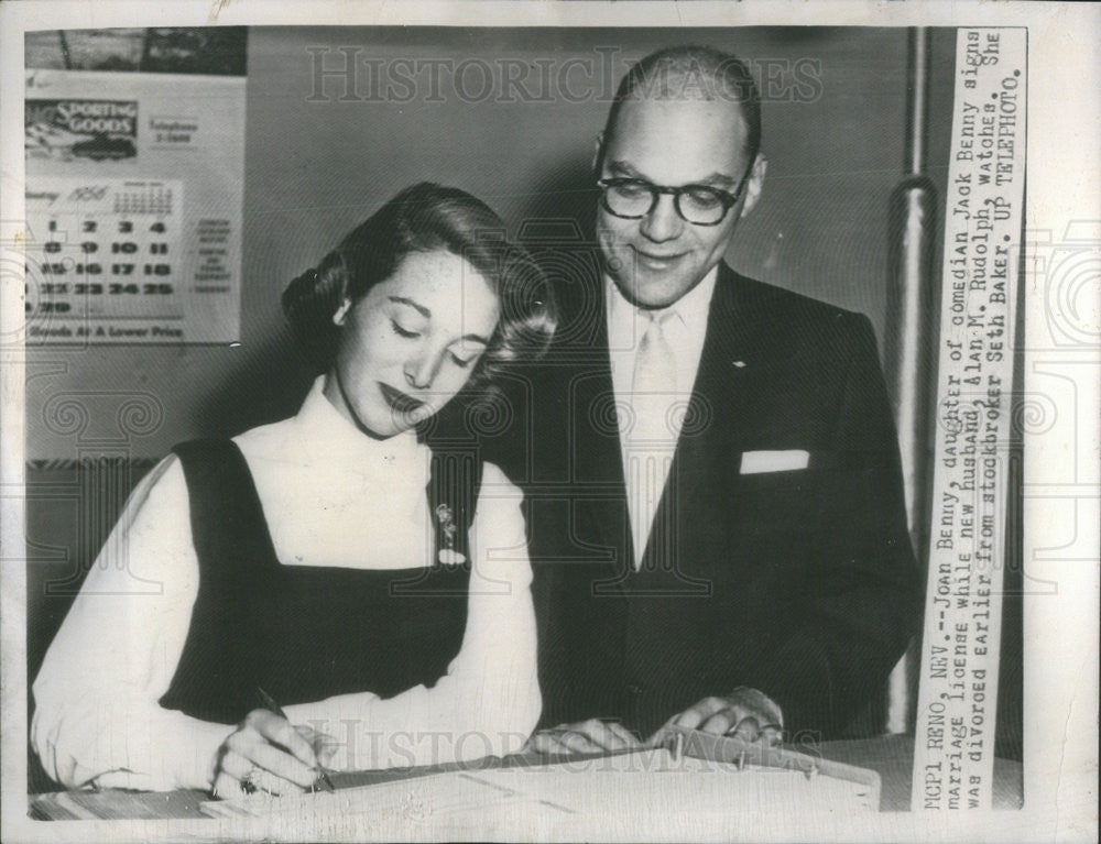 1956 Press Photo Joan Benny Alan M. Rudolph Marriage Reno Nevada - Historic Images