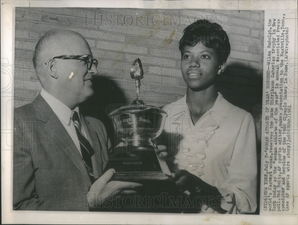 1961 Press Photo Wilma Rudolph, Worlds Fastest Woman ,Woman Athlete of the Year - Historic Images