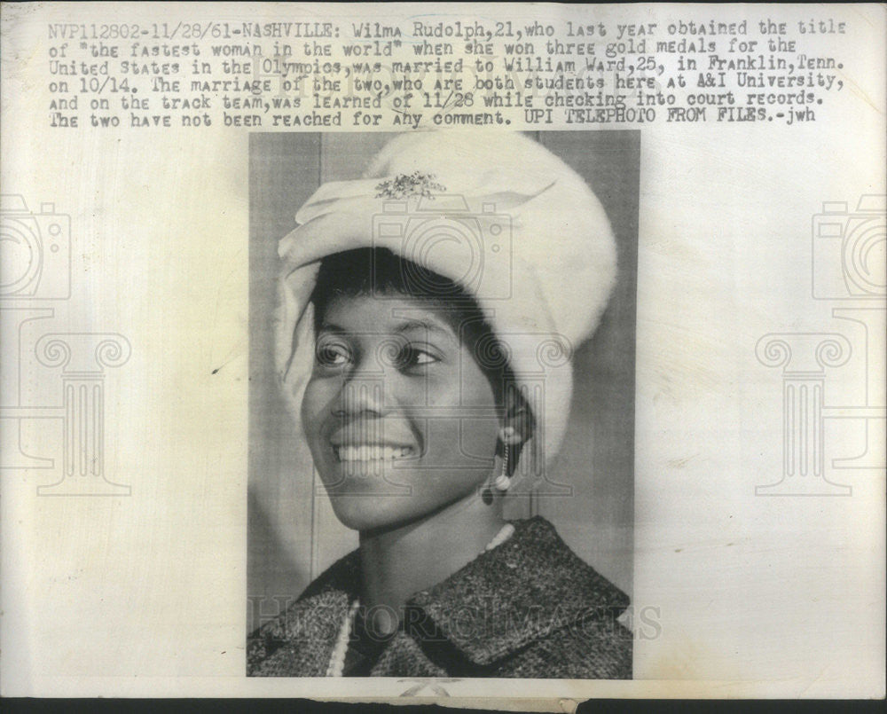 1961 Press Photo Olympic Gold Medalist Wilma Rudolph - Historic Images