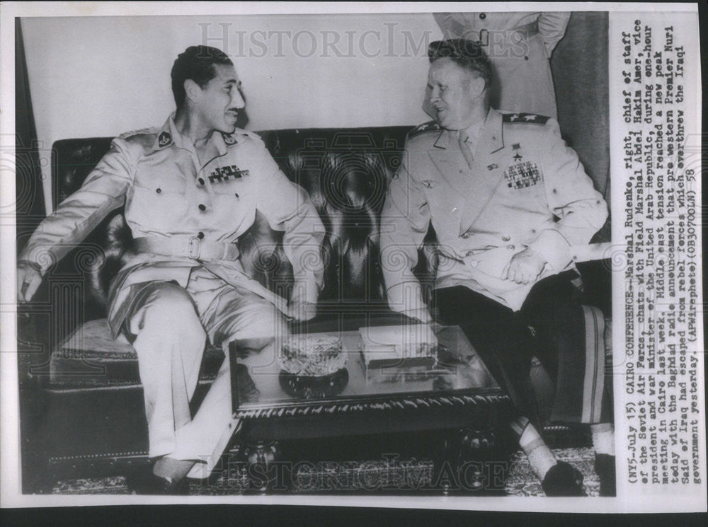 1958 Press Photo Marshal Rudenko And Abdel Hakim Amer VP Of Arab Republic - Historic Images
