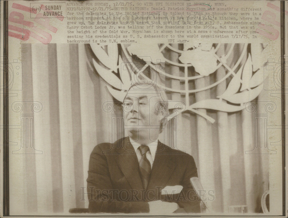 1975 Press Photo Daniel Patrick Moynihan U.S. Ambassador to U.N. - Historic Images