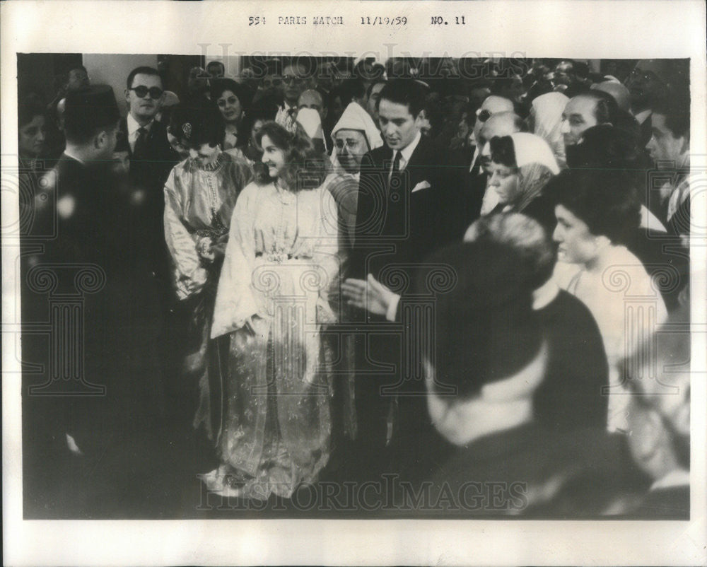 1959 Press Photo Prince Abdallah Marries Lamia El Sohl Moroccan Wedding Gown - Historic Images