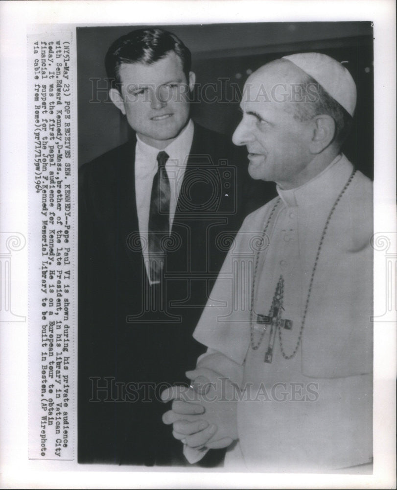 1964 Press Photo Pope Paul VI With Senator Edward Kennedy Meet In Papal Library - Historic Images