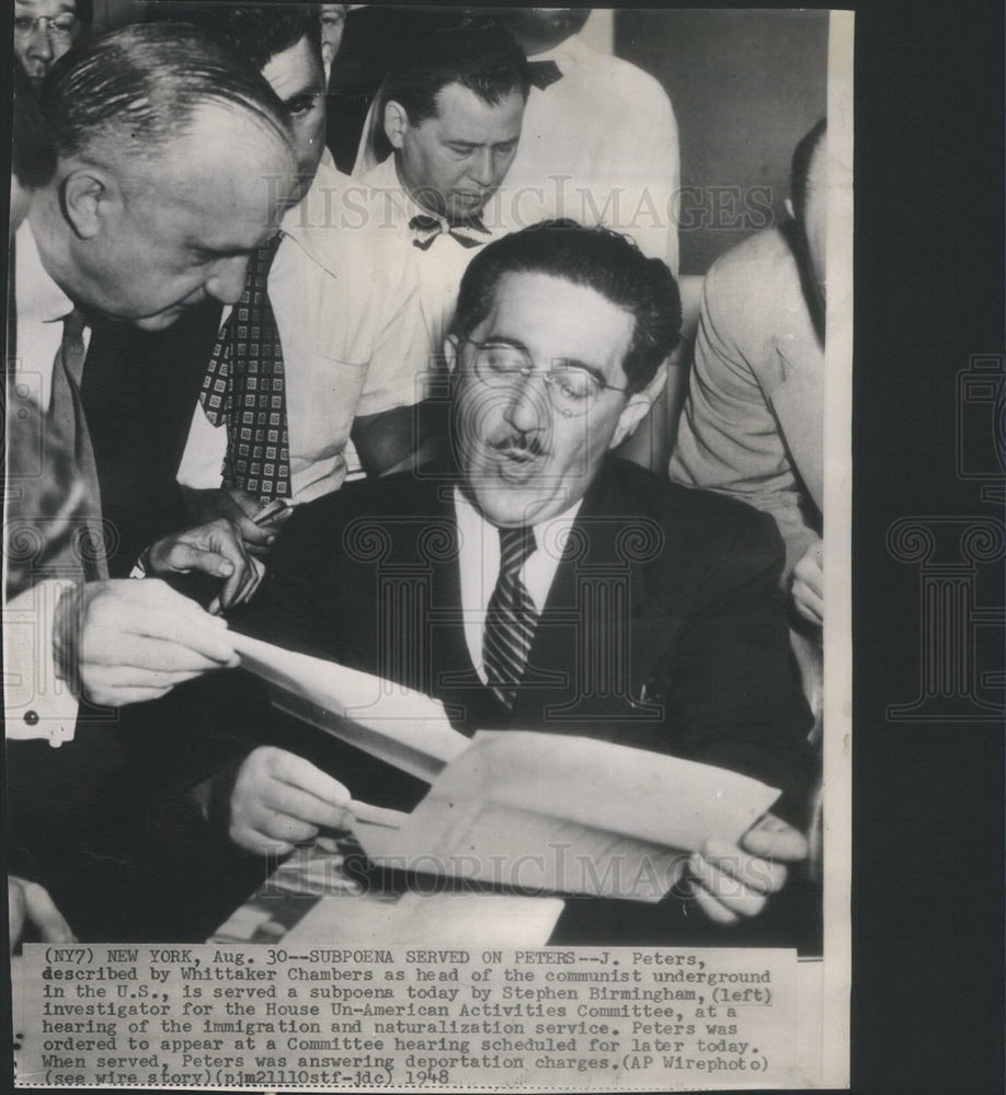 1948 Press Photo Subpoena Served on J Peters Head of the Communist Underground - Historic Images