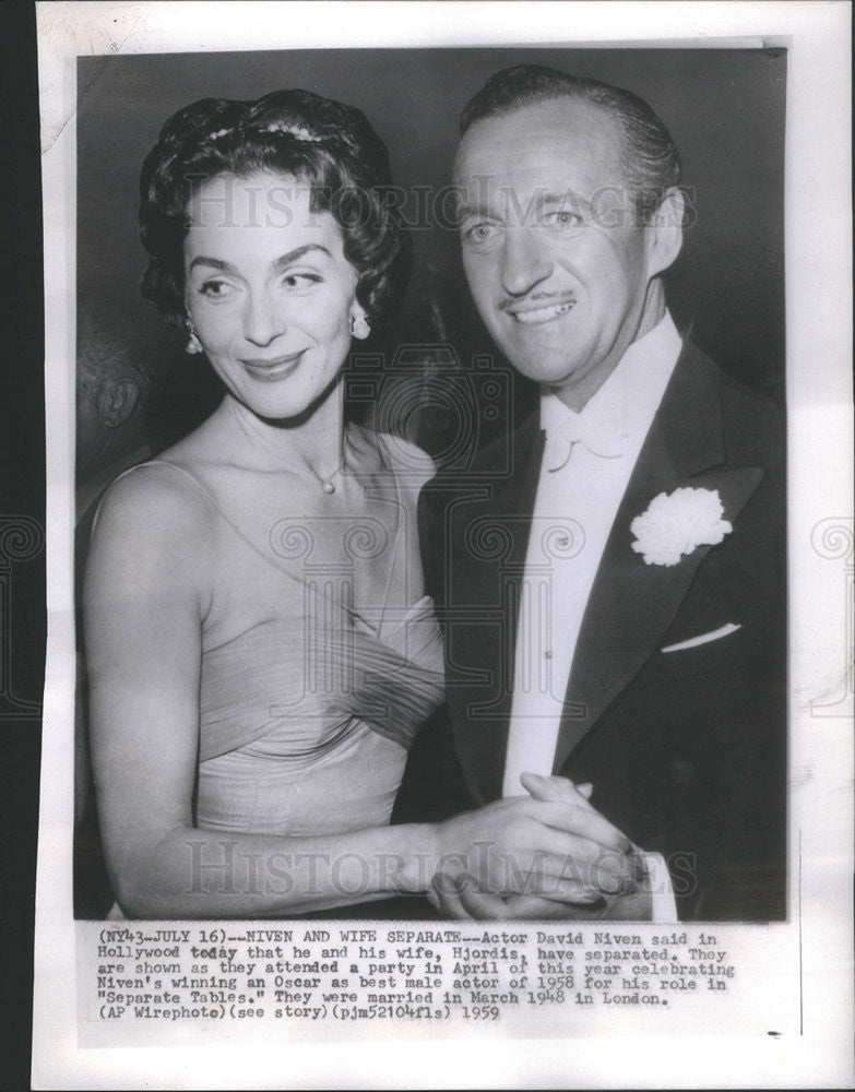 1959 Press Photo Actor David Niven wife Hjordis separated - Historic Images