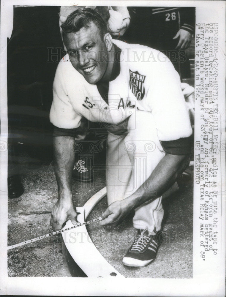 1960 Press Photo Bill Neider record breaking shot of 65&#39;7&quot; - Historic Images