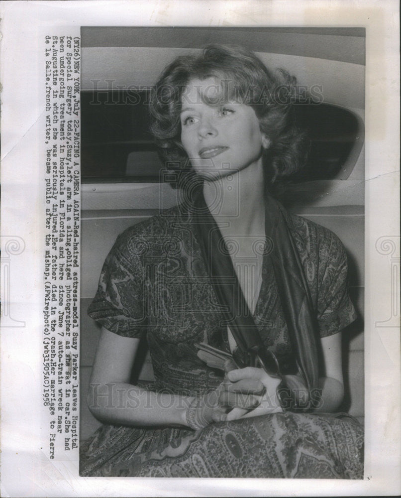 1958 Press Photo Actress And Model Suzy Parker Hospital Treatment After Wreck - Historic Images