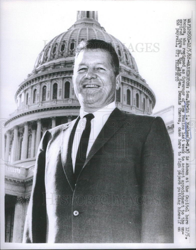 1962 Press Photo Edward L. Machem Senator and former Governor of New Mexico - Historic Images