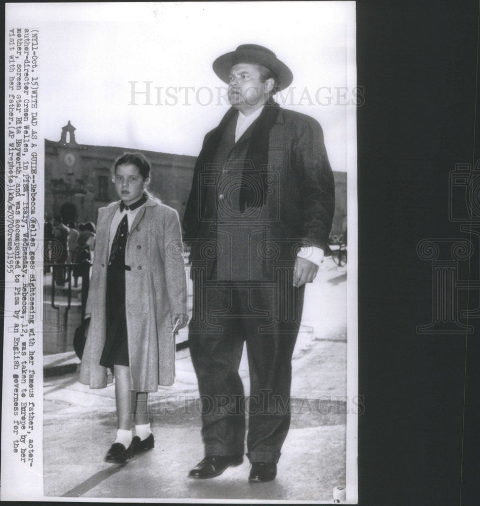 1955 Press Photo rebecca welles sighseeing with author director orson Welles - Historic Images