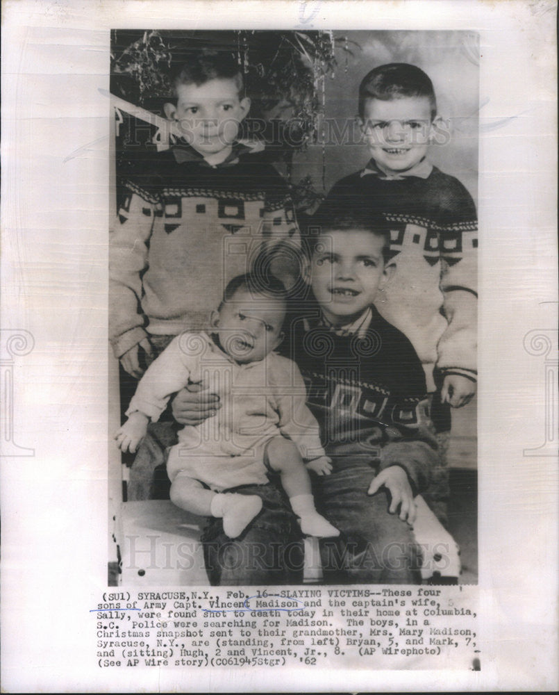 1962 Press Photo Slaying Victims Sons Army Capt. Vincent Madison Sally Bryan - Historic Images