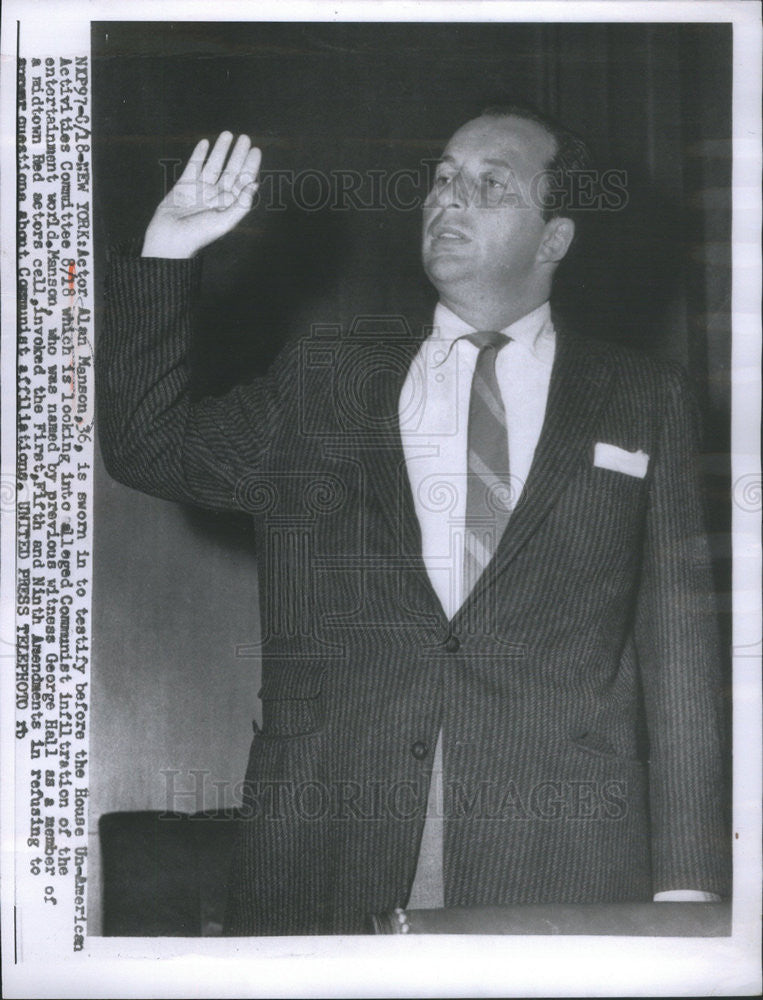 1955 Press Photo Alan Manson testifying in the Unamerican Activities Commitee. - Historic Images