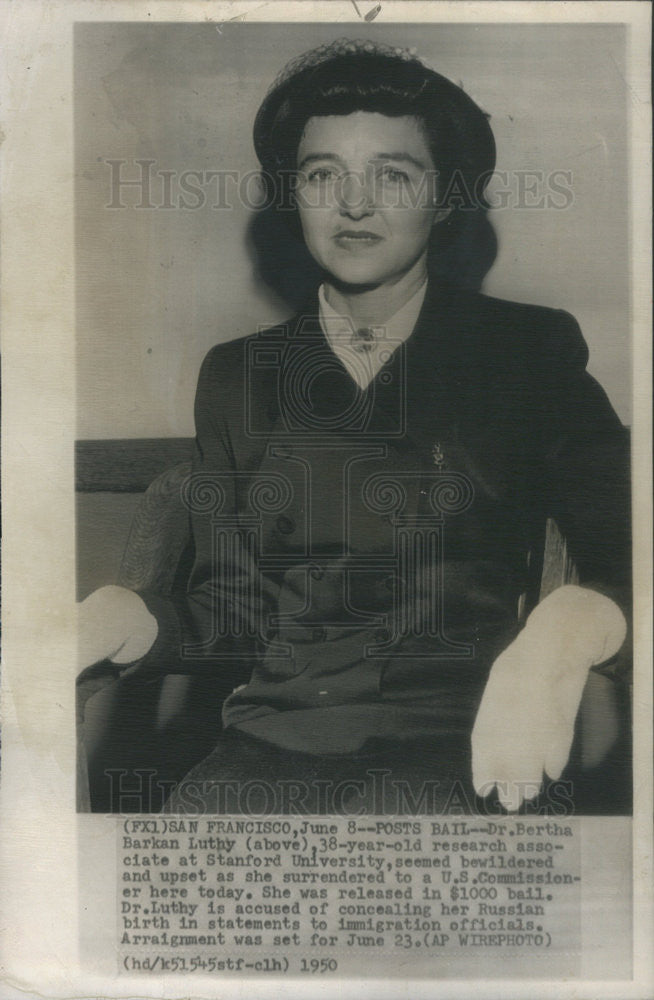 1950 Press Photo Dr Bertha Barkan Luthy, Stanford University Research Associate - Historic Images