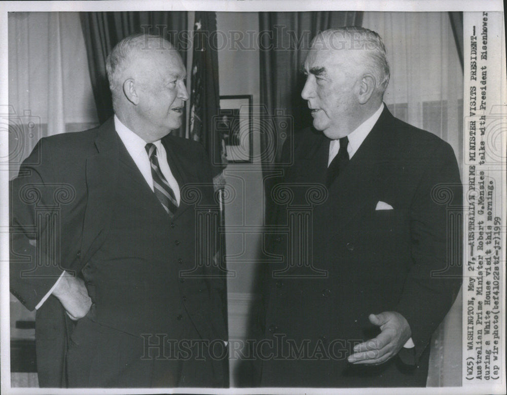 1959 Press Photo Australian Prime Minister Robert G. Menzies Pres Eisenhower - Historic Images