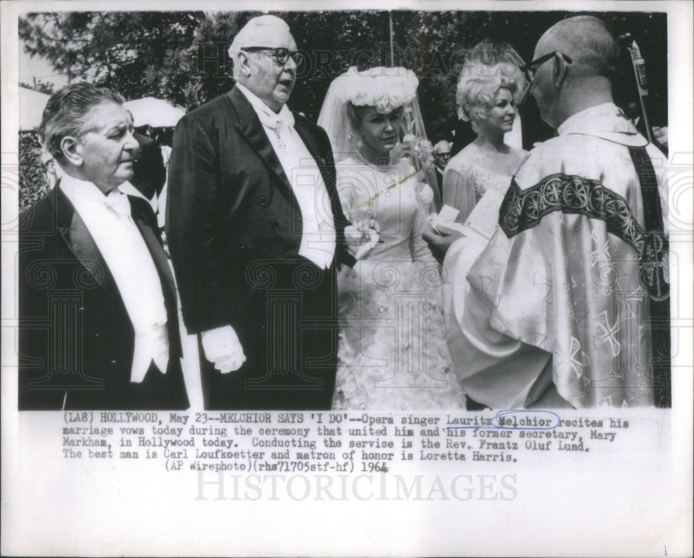 1964 Press Photo Lauritz Melchior Mary Markham Married By Rev. Frantz Oluf Lund - Historic Images