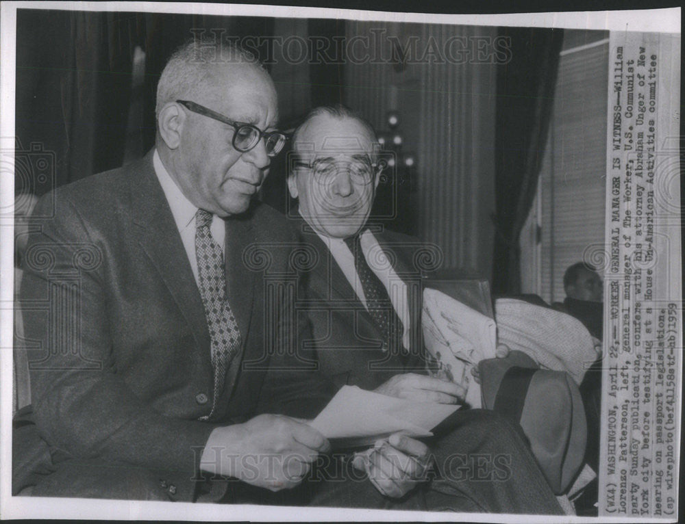 1959 Press Photo William Lorenzo Patterson, Gen. Manager of The Worker - Historic Images